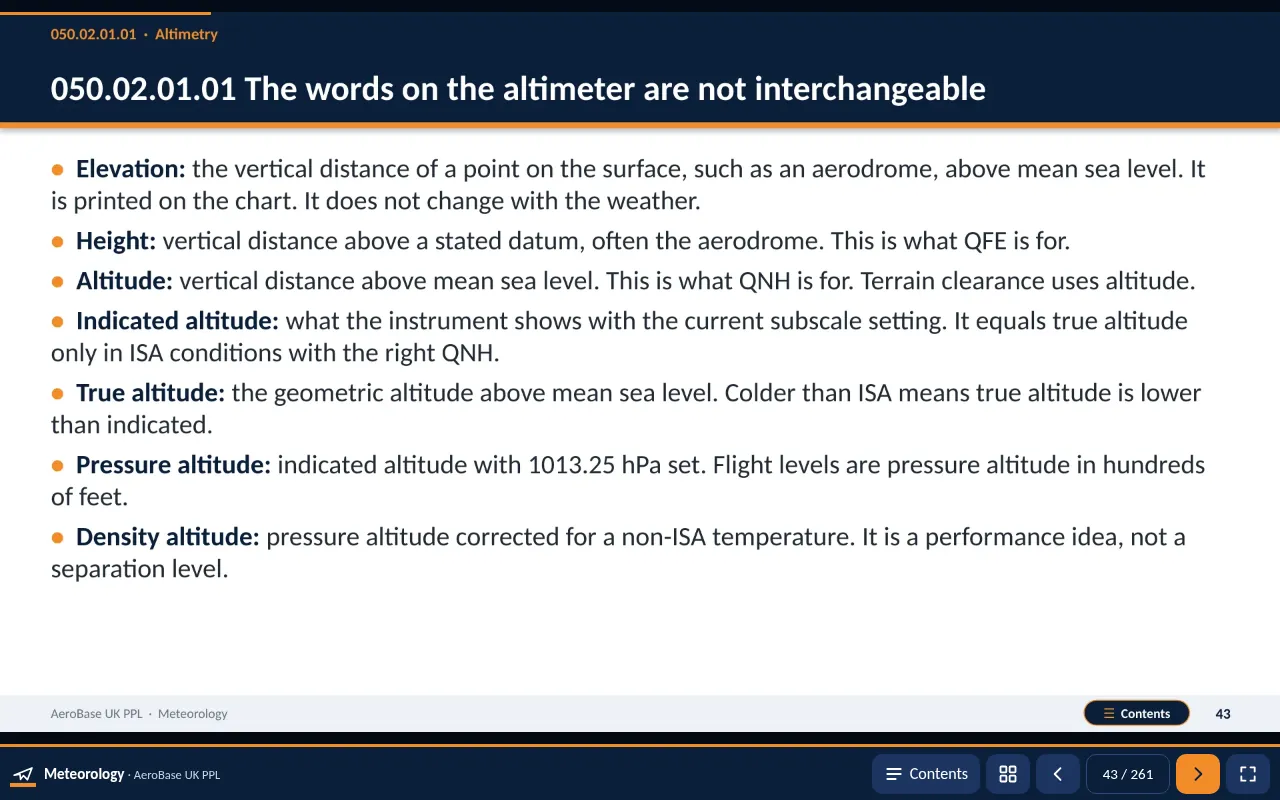 A Meteorology presentation slide on altimetry